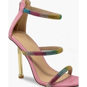Chase + Chloe Pink Rainbow Rhinestone Strappy Stiletto Heels Women's Shoes